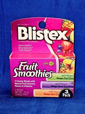 Blistex Fruit Smoothies Lip Balm Treatment *3 PACK* Berry Tropical Melon NOS exp